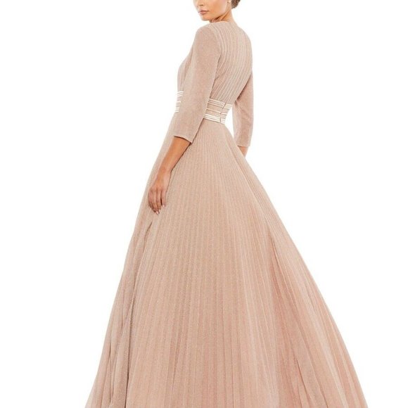 NWT MAC‎ DUGGAL ROSE GOLD 30700 SHIMMERING PLEATED A-LINE 3/4 SLEEVES DRESS - Picture 2 of 5